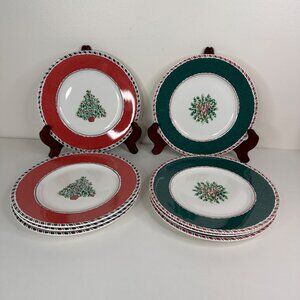 Fitz & Floyd Yuletide Holiday Salad / Desert Plates Set Of 8 Christmas Theme 8.5